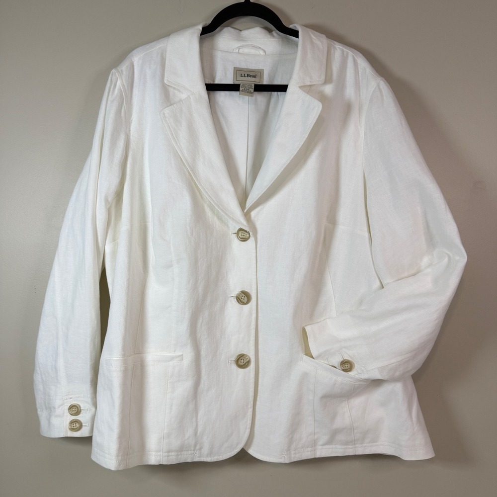 L.L. Bean Blazer Womens 24W Linen Blazer Coastal Minimalist Staple Business